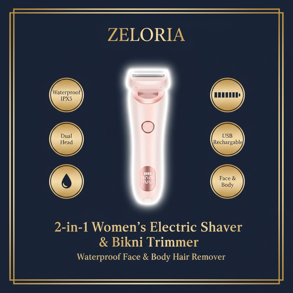 2-in-1 Women's Electric Shaver & Bikini Trimmer | Waterproof Face & Body Hair Remover