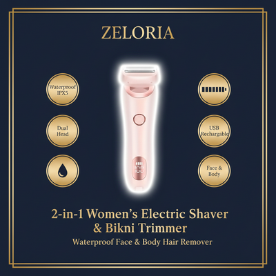 2-in-1 Women's Electric Shaver & Bikini Trimmer | Waterproof Face & Body Hair Remover