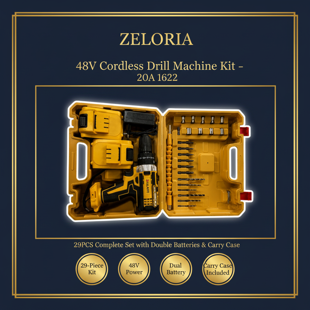 48V Cordless Drill Machine Kit 29PCS Complete Set with Double Rechargeable Batteries & Carry Case