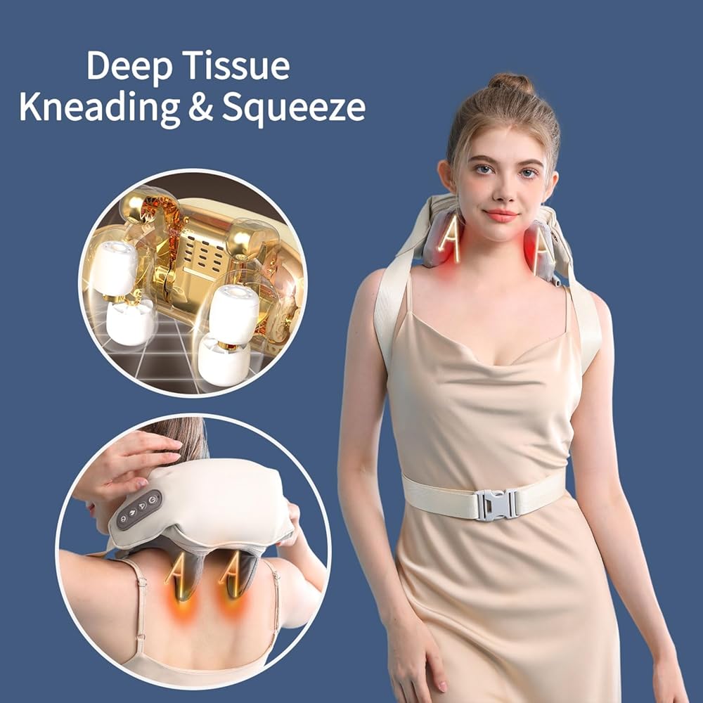 Rechargeable Electric Neck & Shoulder Massager with Heat – Deep Tissue Pain Relief
