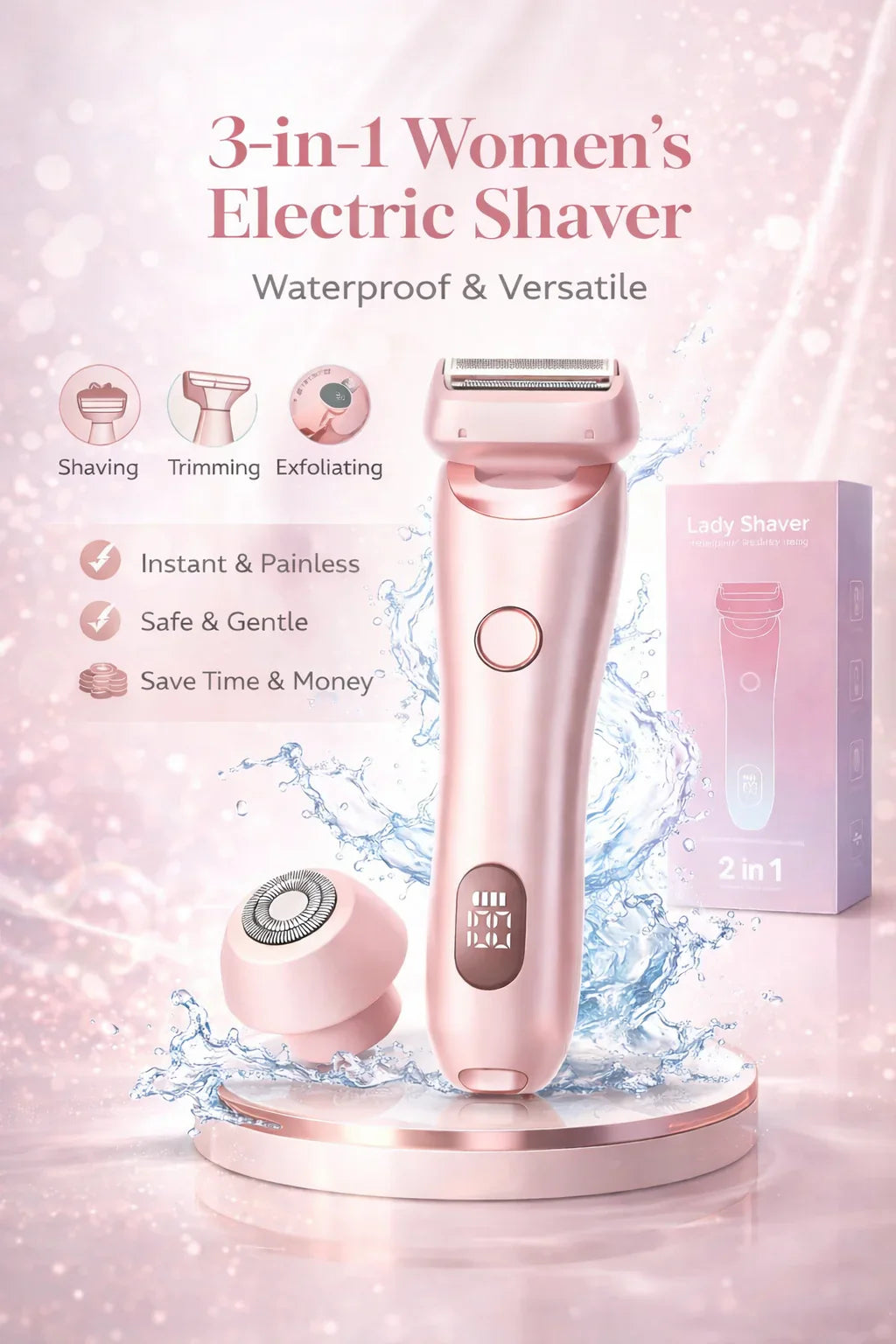 2-in-1 Women's Electric Shaver & Bikini Trimmer | Waterproof Face & Body Hair Remover