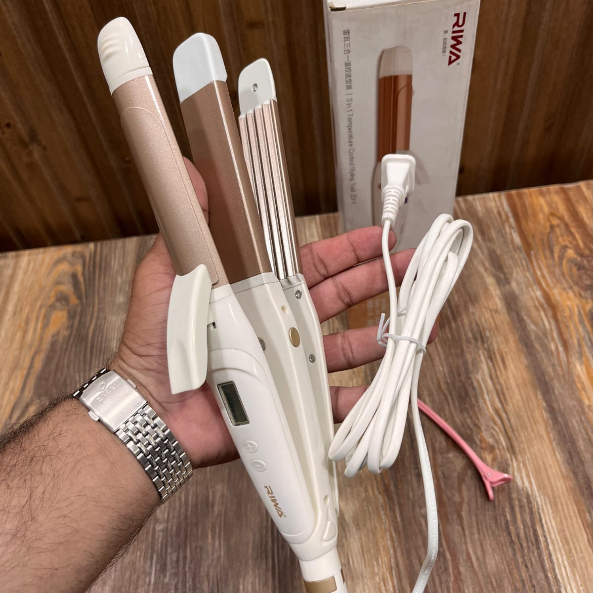 RIWA 3-in-1 Hair Styling Tool – Temperature Control Curling Iron with Interchangeable Barrels