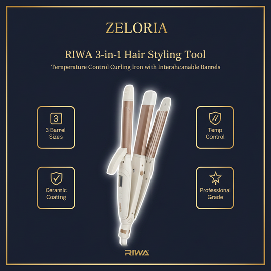 RIWA 3-in-1 Hair Styling Tool – Temperature Control Curling Iron with Interchangeable Barrels